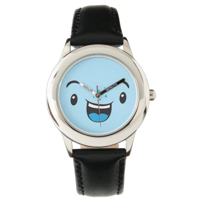 Blue Smiling Kawaii Ansikte Watch Armbandsur (Framsida)