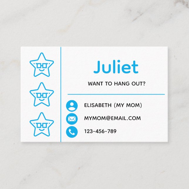 Blue Smiling Starfish Kids Playdate Card Visitkort (Framsida)