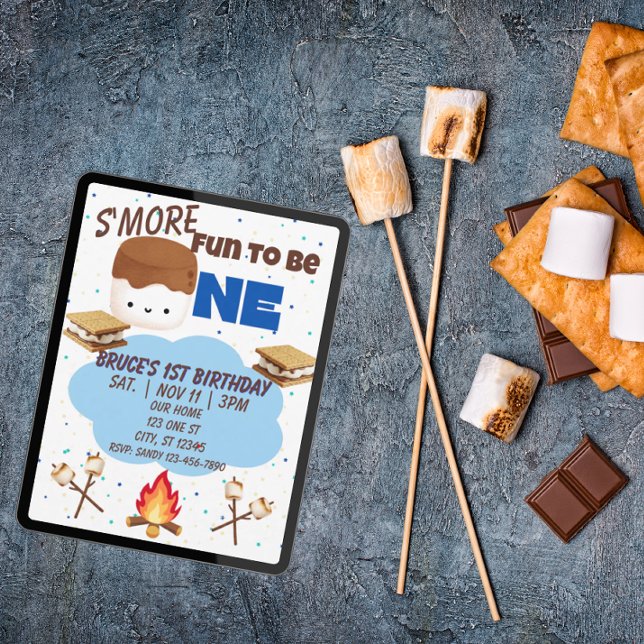 Blue, S'More Fun to be One, 1st Birthday Inbjudningar (Skapare uppladdad)