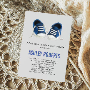Blue Sneakers Baby Shower-inbjudan, Pojke Inbjudningar