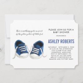 Blue Sneakers Baby Shower-inbjudan, Pojke Inbjudningar