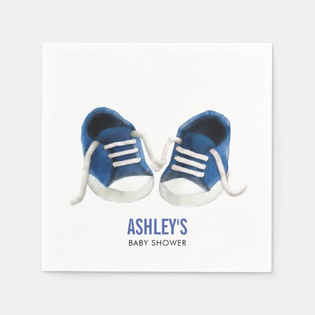 Blue Sneakers Baby Shower Napkins, Boy Baby Shower Pappersservett (Framsidan)