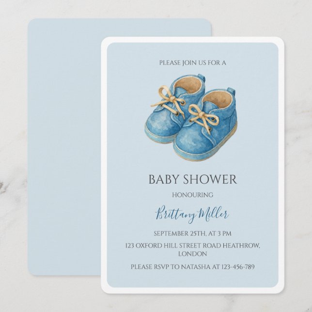 Blue Sneakers Baby Shower Sports Inbjudningar (Fram/baksida)