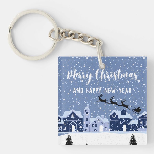 Blue snö med Santa och renar helgdag (Framsidan)