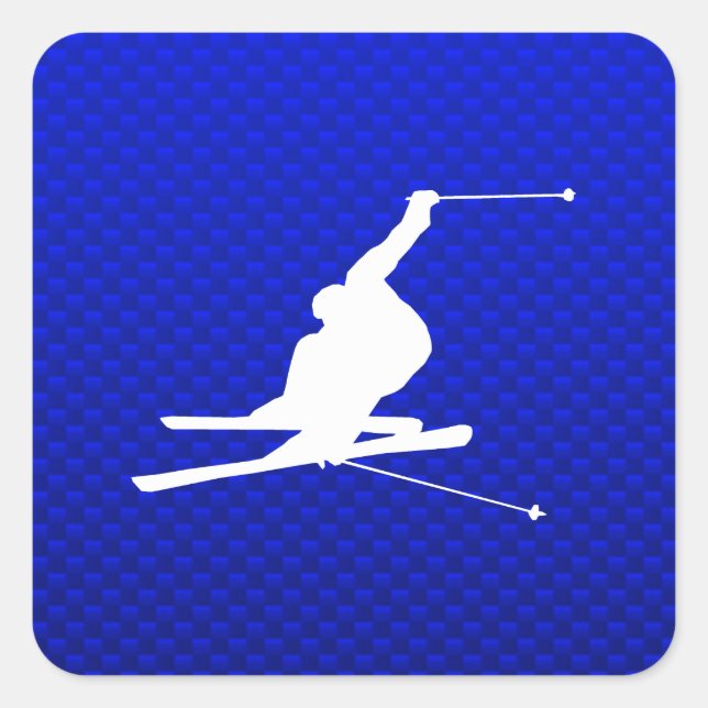 Blue Snö Skiing Fyrkantigt Klistermärke (Framsida)