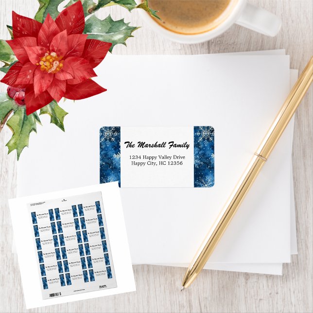 Blue Snöflingor Adress Adressetikett (Blue Snowflakes Address Label)