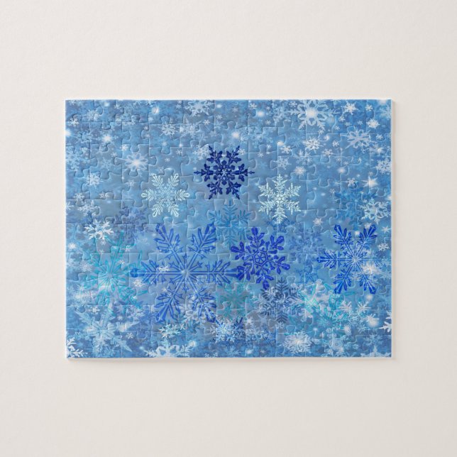 Blue Snöflingor Design Jigszle Puzzle Pussel (Horisontell)