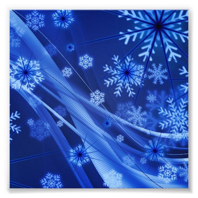 Blue Snöflingor Fototryck (Framsidan)