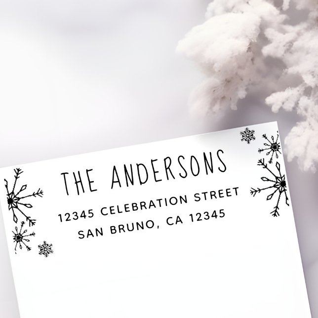 Blue Snöflingor | Juldag i familjen Returadress Självfärgande Stämpel (Skapare uppladdad)