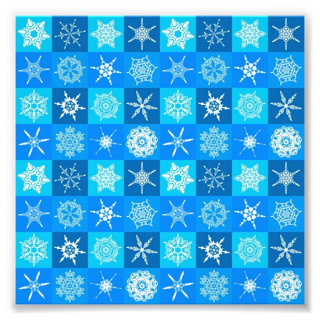 Blue Snöflingor Mönster Fototryck (Framsidan)