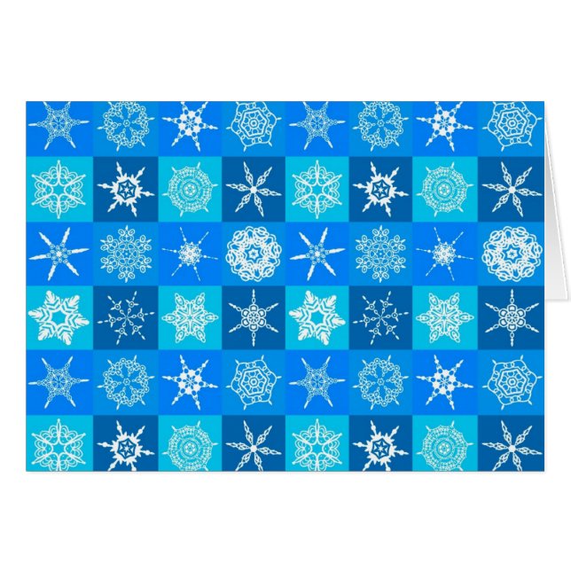 Blue Snöflingor Mönster Hälsningskort (Framsidan Horizontal)