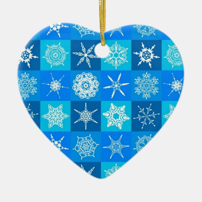 Blue Snöflingor Mönster Julgransprydnad Keramik (Framsidan)