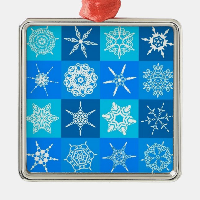 Blue Snöflingor Mönster Julgransprydnad Metall (Framsidan)