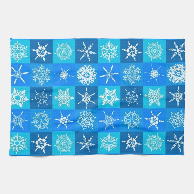 Blue Snöflingor Mönster Kökshandduk (Horisontell)