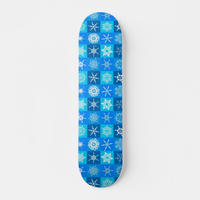 Blue Snöflingor Mönster Mini Skateboard Bräda 18,5 Cm (Framsida)