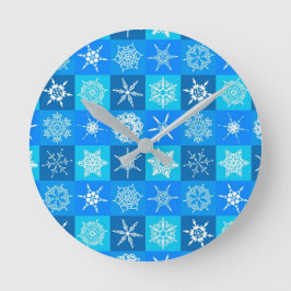 Blue Snöflingor Mönster Rund Klocka