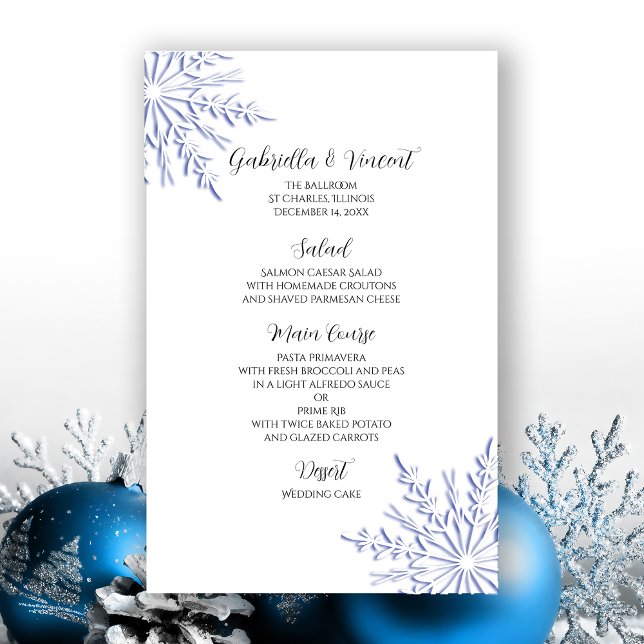 Blue Snöflingor on White Winter Wedding Menu (Skapare uppladdad)