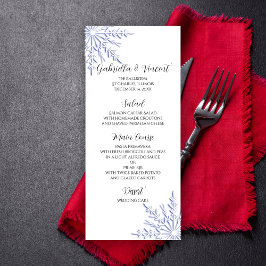Blue Snöflingor on White Winter Wedding Menu Meny