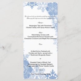 Blue Snöflingor på White Bröllop Menu Meny