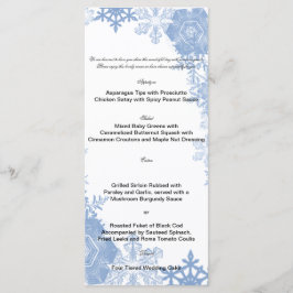 Blue Snöflingor på White Bröllop Menu Meny