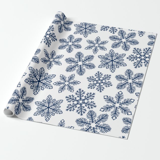 Blue snöflingor presentpapper (Utrullad)