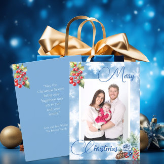 Blue Snöflingor Red Berries jul Hälsning Julkort