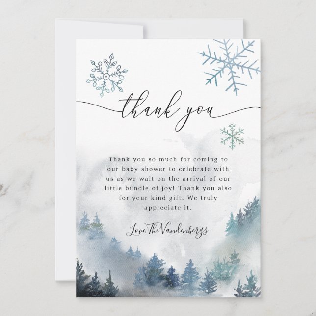Blue Snöflingor Winter Baby Shower Tack Kort (Framsida)