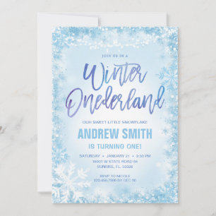 Blue Snöflingor Winter Onederland Birthday Inbjudningar