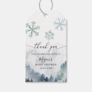 Blue Snöflingor Winter Wonderland Baby Shower Presentetikett