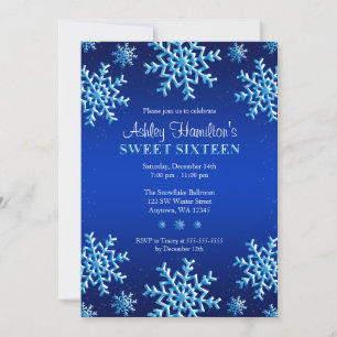 Blue Snöflingor Winter Wonderland Sweet 16 Inbjudningar