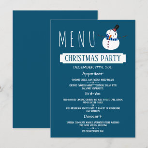 Blue Snögubbe, Party Menu, jul Inbjudningar