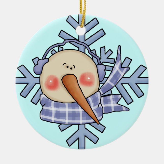 Blue Snögubbe Snöflingor Helgdag Ornament (Framsidan)