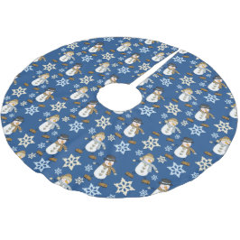 Blue Snögubbe Snowflake Mönster Julgransmatta Borstad Polyester