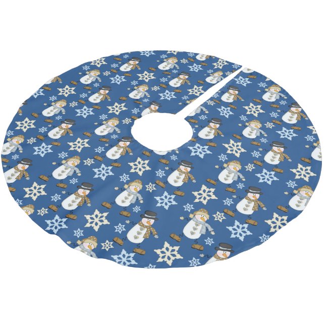 Blue Snögubbe Snowflake Mönster Julgransmatta Borstad Polyester (Vinklad)