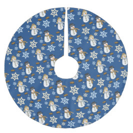 Blue Snögubbe Snowflake Mönster Julgransmatta Borstad Polyester