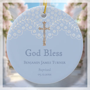 Blue Snöre Baptism Keepsaké Ceramic Ornamic Julgransprydnad Keramik