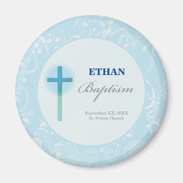 Blue Snöre Boy Baptism Magnet (Framsidan)