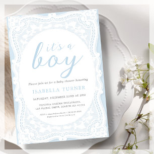 Blue Snöre Boy Vintage Baby Shower Inbjudningar