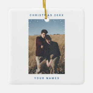 BLUE Snowfall Photo Text Noise Film Overlay Julgransprydnad Keramik