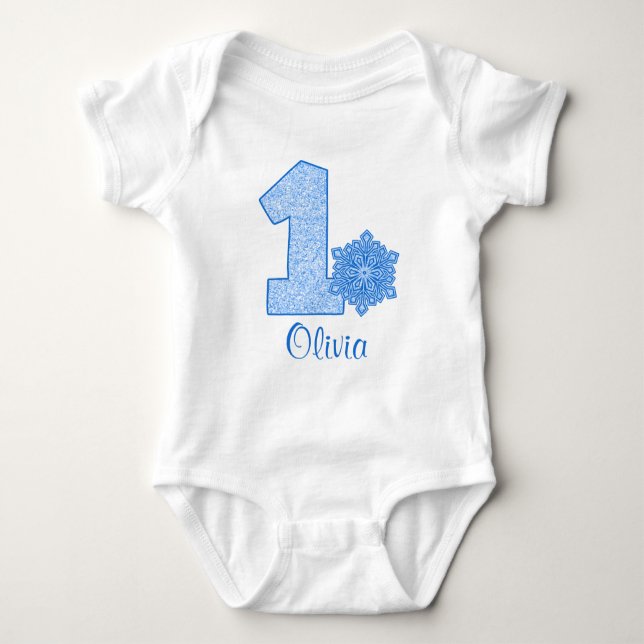 Blue Snowflake 1st Birthday Personlig T Shirt (Framsida)