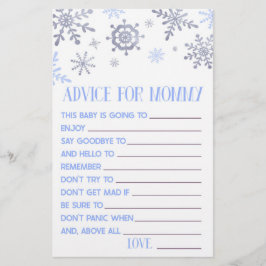 Blue Snowflake Advice Baby Shower Spelaktivitet Brevpapper
