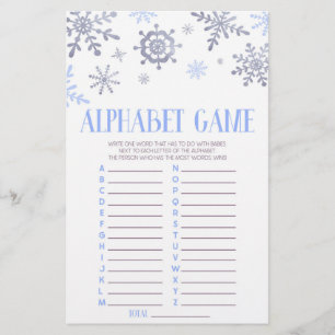 Blue Snowflake Alphabet Baby Shower Game Brevpapper