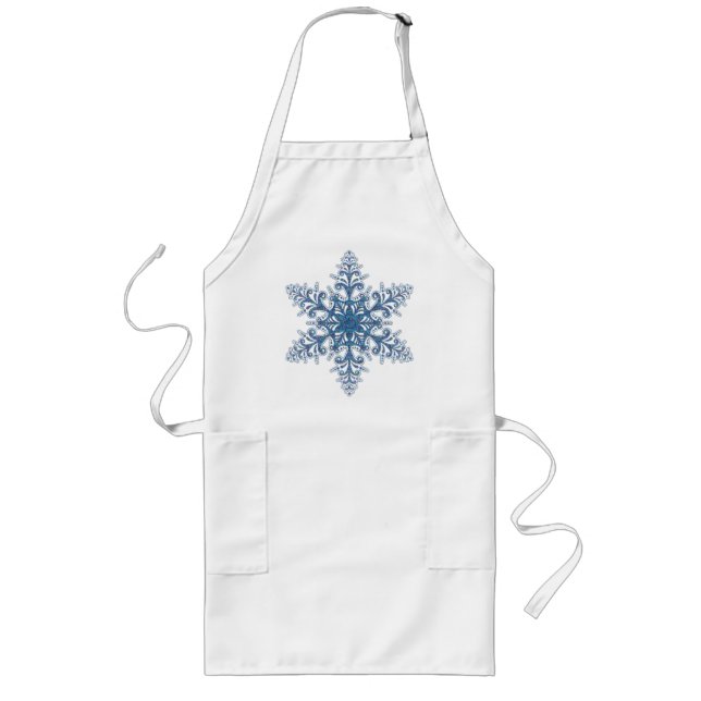 Blue Snowflake Apron Långt Förkläde (Framsidan)