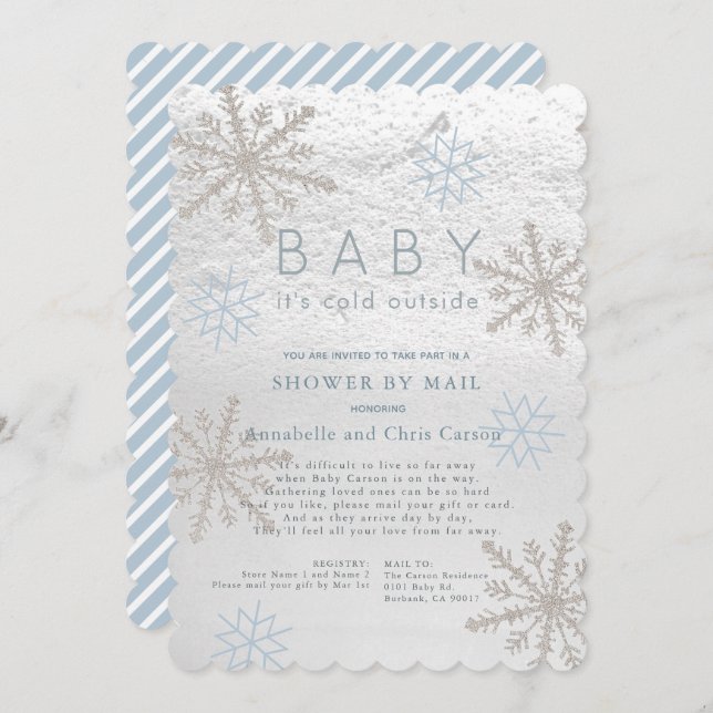 Blue Snowflake Baby Kall Shower by Mail Inbjudningar (Fram/baksida)