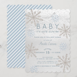 Blue Snowflake Baby Kallet utanför babyskabusen Inbjudningar