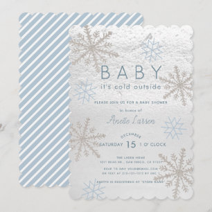 Blue Snowflake Baby Kallet utanför babyskabusen Inbjudningar