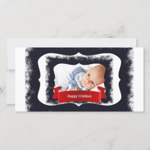 Blue Snowflake Baby Photo Ram Julkort