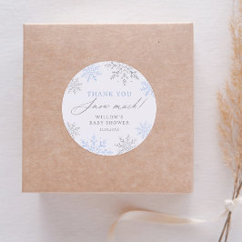 Blue Snowflake Baby Shower Tack Snö Mycket Runt Klistermärke
