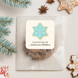 Blue Snowflake Cookie Fyrkantigt Klistermärke