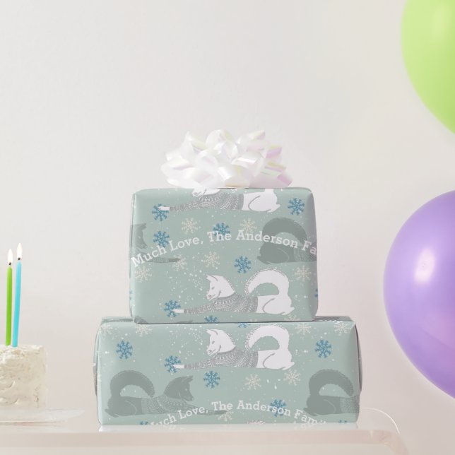 Blue Snowflake Family Namn Shiba i Aztec Sweater Presentpapper (Festgåvor)